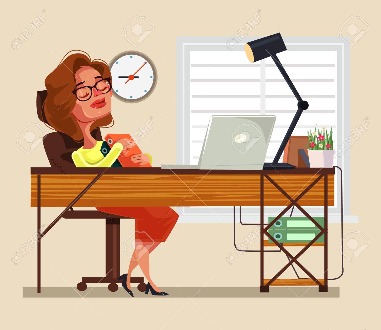 Fatigue Travailleur De Bureau Femme Dormir Sur Le Vecteur De La Publicite Plat Illustration De Dessin Anime Clip Art Libres De Droits Vecteurs Et Illustration Image 89091871