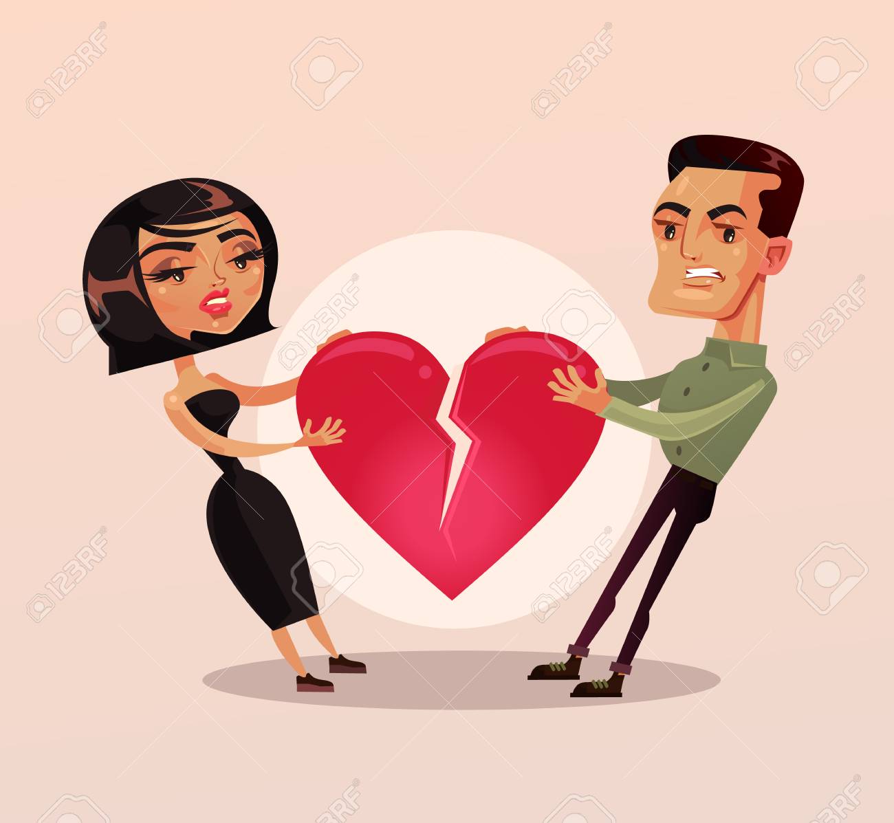 Sad unhappy couple man and woman family wife and husband character quarrel and pulling heart and broke. Misunderstanding Vector flat cartoon isolated illustration - 97988017 Sad unhappy couple man and woman family wife and husband character quarrel and pulling heart and broke. Misunderstanding Vector flat cartoon isolated illustration - 97988017