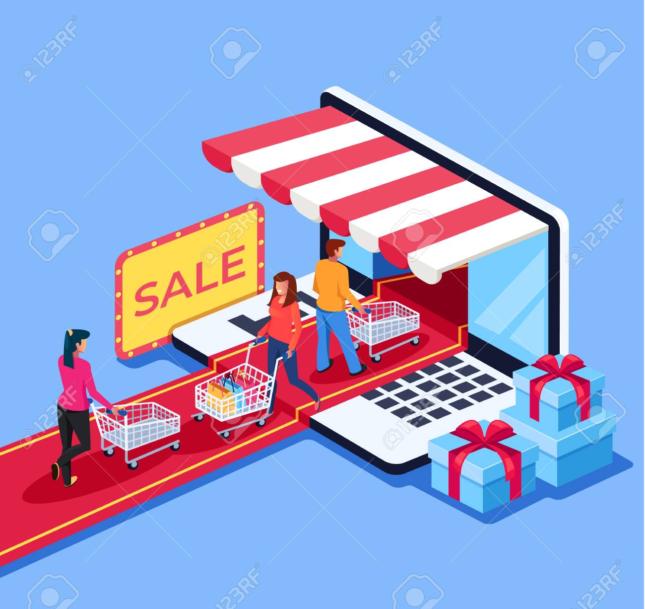 People consumers go to the internet shop market. Online e commerce retail store shopping concept. Vector design graphic flat cartoon isolated illustration - 113801510 People consumers go to the internet shop market. Online e commerce retail store shopping concept. Vector design graphic flat cartoon isolated illustration - 113801510