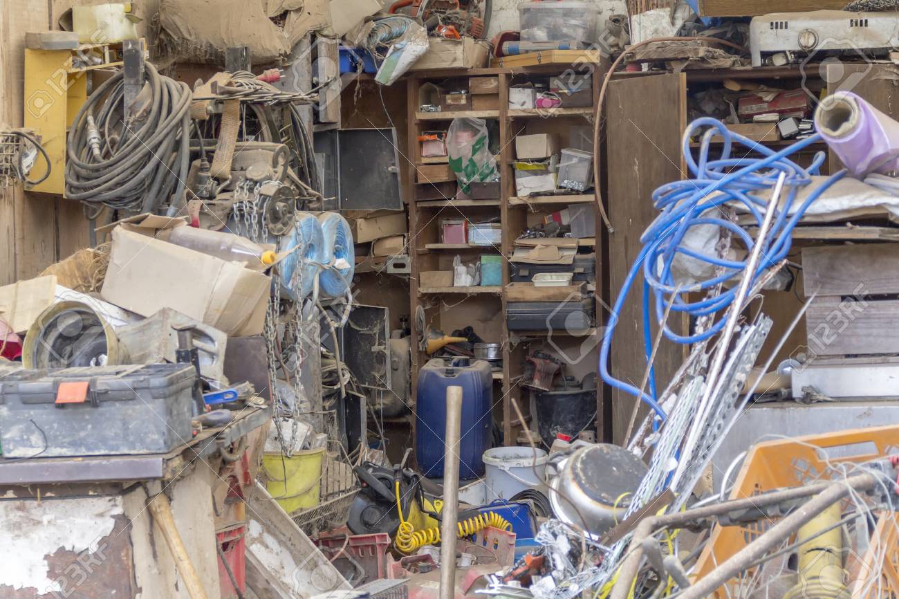 a messy garage detail