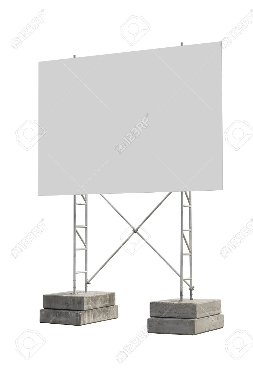 big blank construction sign with stand isolated in white back stock