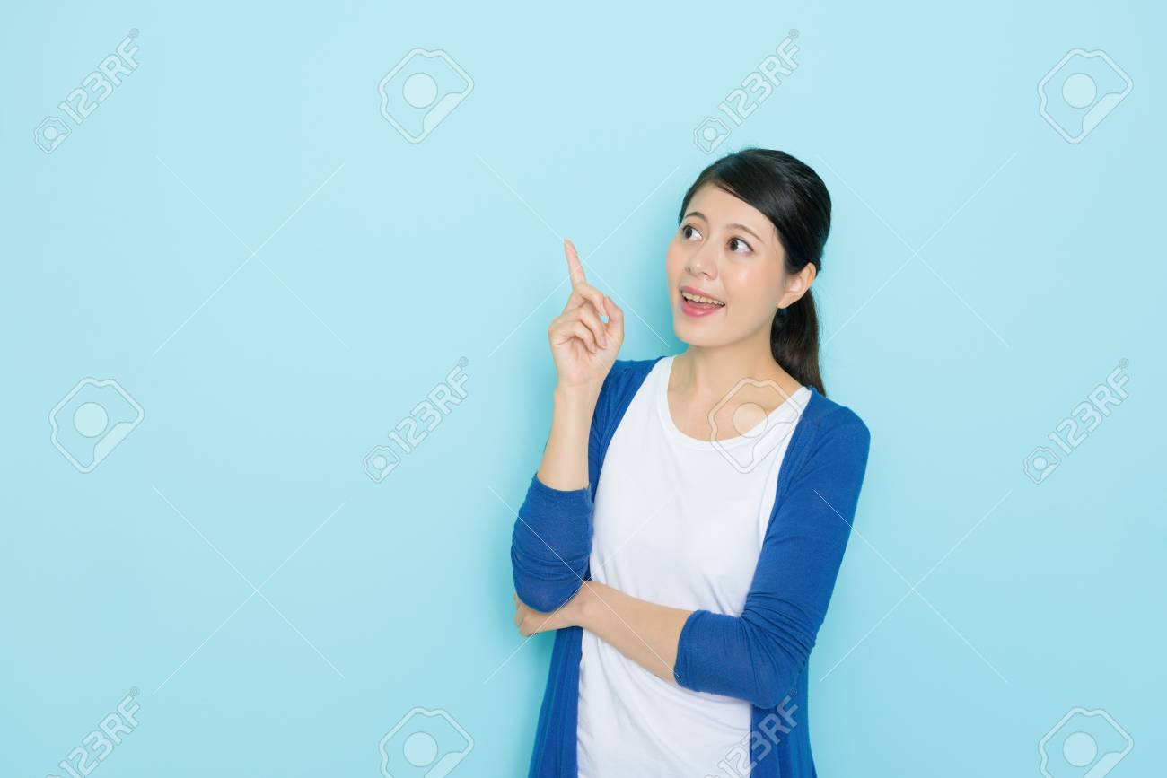Pretty Beauty Girl Student Having Good Idea About Future Plan And Showing Pointing Gesture Lo Ng At Pretty Beauty Girl Student Having Good Idea About Future Plan And Showing Pointing Gesture Lo Ng At
