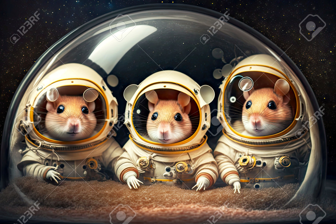 Cosmonaut Mice With Space Helmet And Suit Floats In Cold Space, Generative  Ai Stock Photo, Picture and Royalty Free Image. Image 198435059.