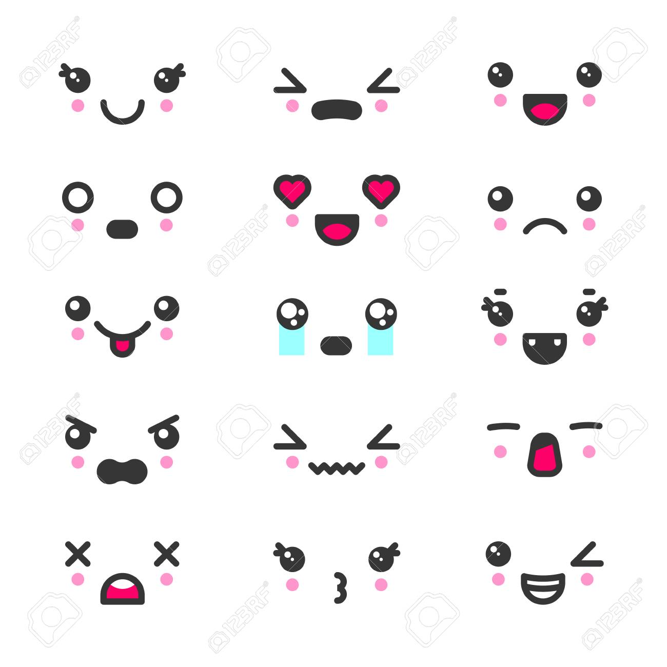 Kawaii Cute Faces, Kawaii Emoticons, Adorable Characters Design Stock  Illustration - Illustration of eyes, face: 81978185