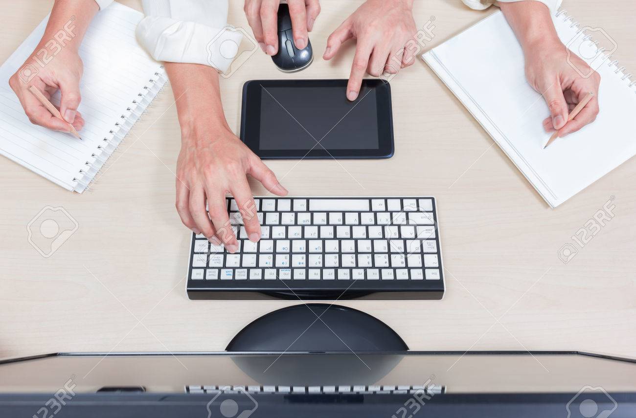 hard working asian businessman male employee hands with computer hard working employee