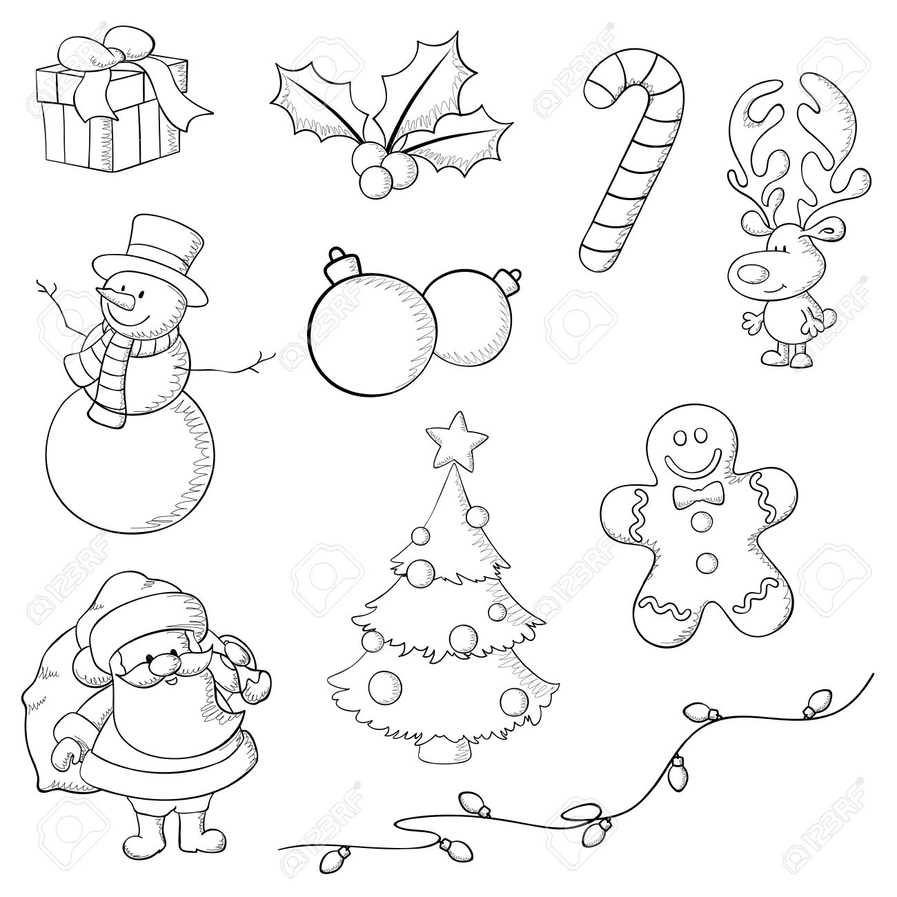 クリスマスのアイコンは手ブラシと鉛筆のストロークで描かれた 