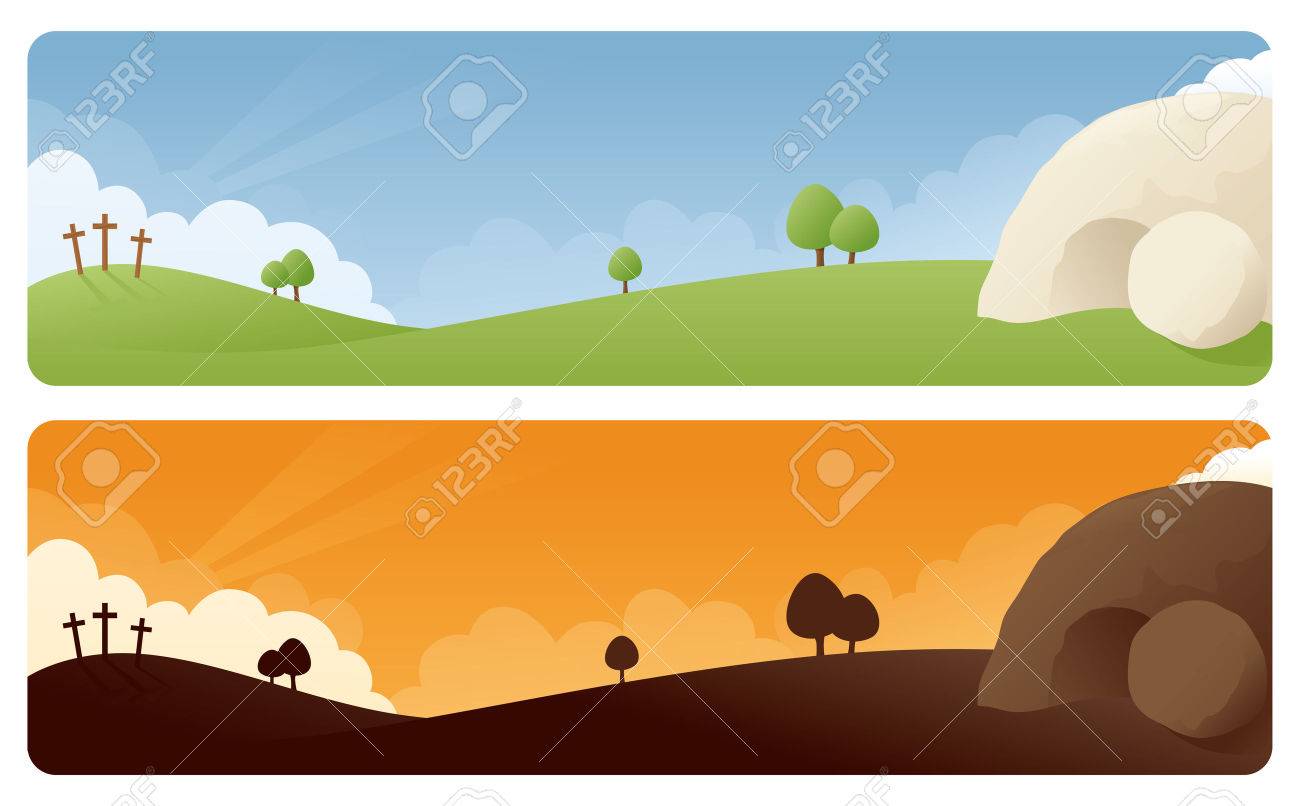Resurrection scene banners in daylight and sunrise/sunset. - 32712772 Resurrection scene banners in daylight and sunrise/sunset. - 32712772