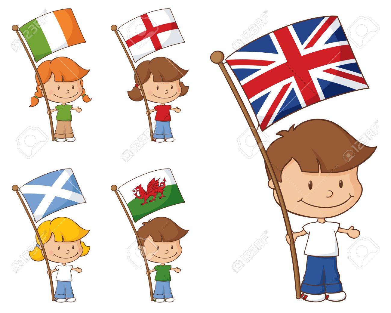 Kinder, Die Flaggen Von Großbritannien Und Irland. Lizenzfrei Nutzbare  Vektorgrafiken, Clip Arts, Illustrationen. Image 33822740.