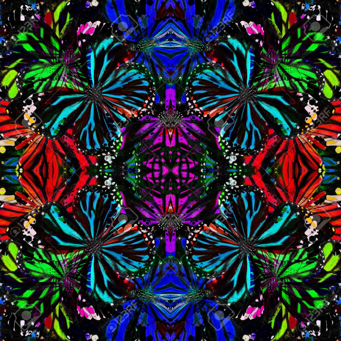 蝶の派手な色で作られた美しいシームレスなカラフルな背景パターン の写真素材 画像素材 Image