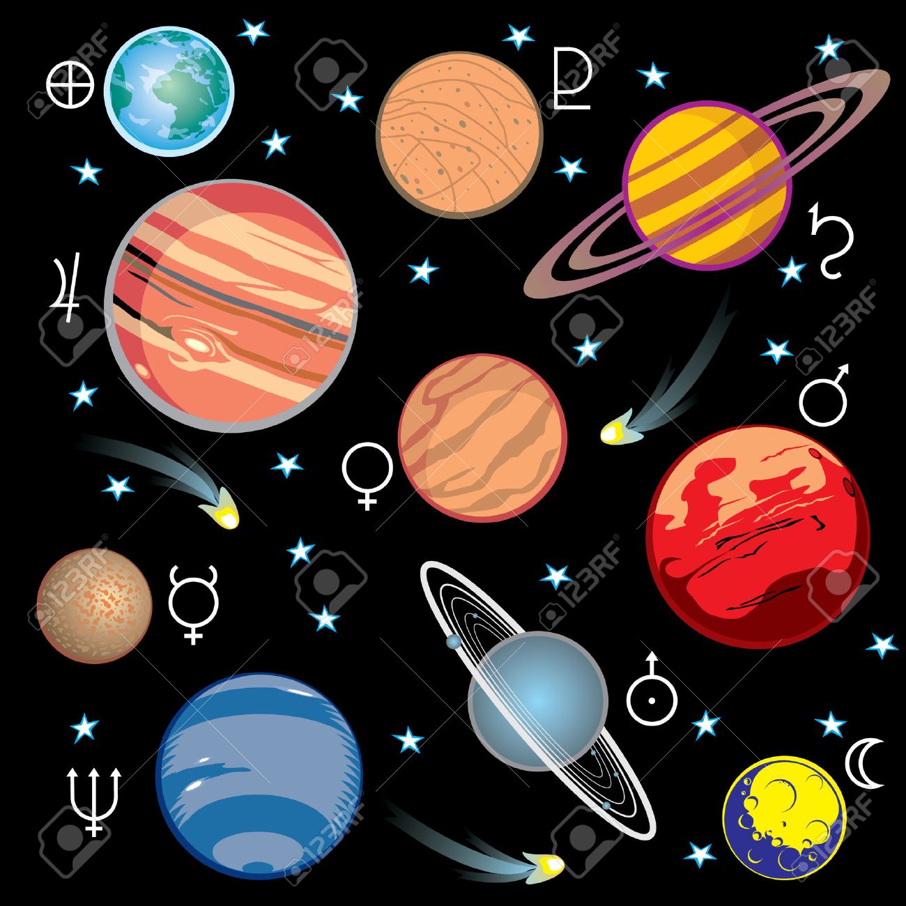 Collection Of Vector Images Of Planets In The Solar System With