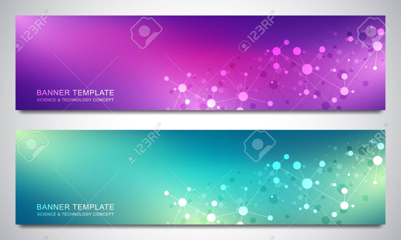 Banners Design Template With Molecular Structures And Neural