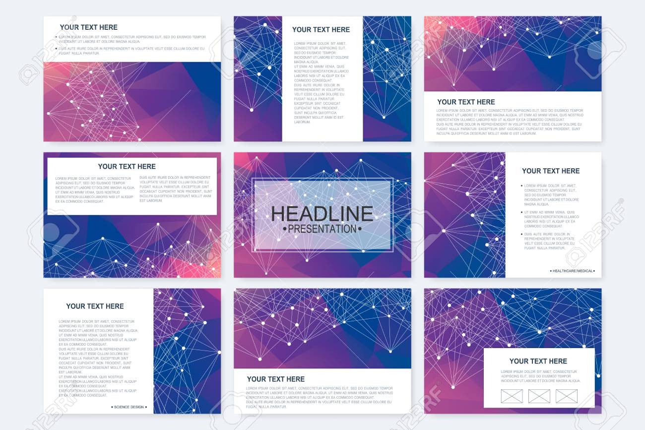 Gran Conjunto De Plantillas De Vectores Para Diapositivas De Presentacion Moderna Estructura Grafica Estructura De Fondo Y La Comunicacion Adn Del Atomo Del Patron Cientifico Diseno Medico Cientifico Quimico Ilustraciones Vectoriales Clip