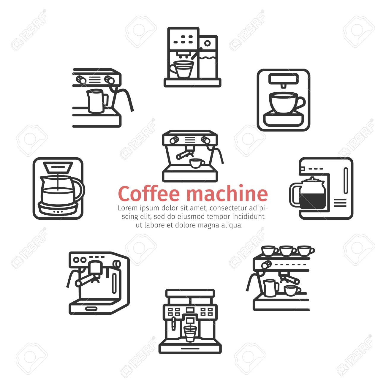 Coffee Maker Machine Banner Line Icon Vector Sign For Web