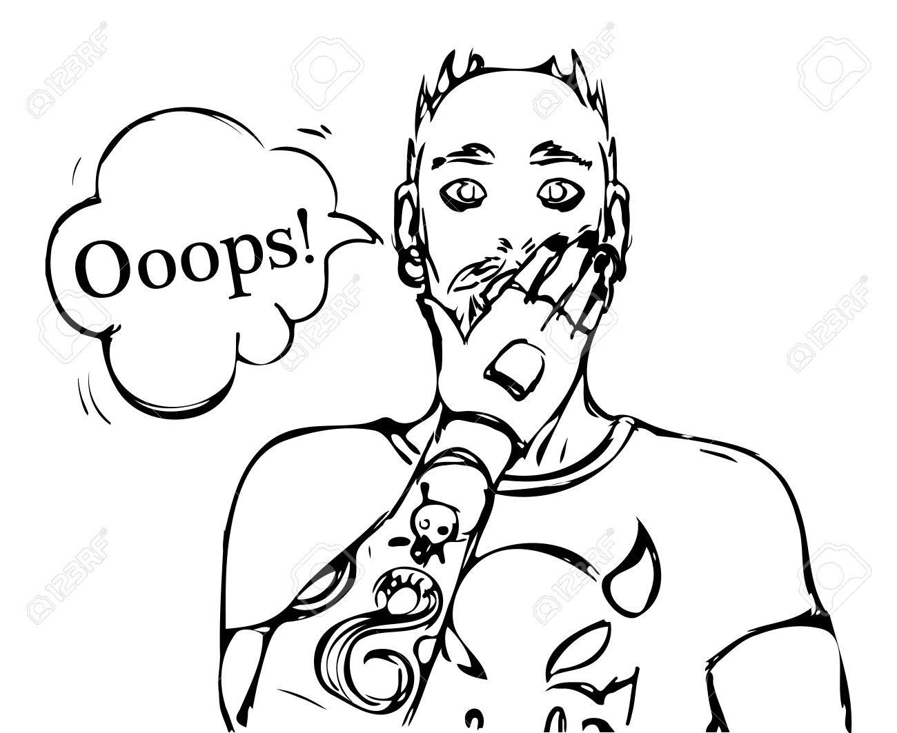 ポップアートは驚いて口を開けて男の顔です 吹き出しとロック パンク流行に敏感な人 ベクトル図のイラスト素材 ベクタ Image