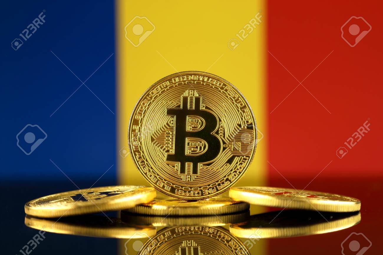 Physical Version Of Bitcoin (new Virtual Money) And Romania Flag.  Conceptual Image For Investors In Cryptocurrency And Blockchain Technology  In Romania. Stock Photo, Picture and Royalty Free Image. Image 90089953.