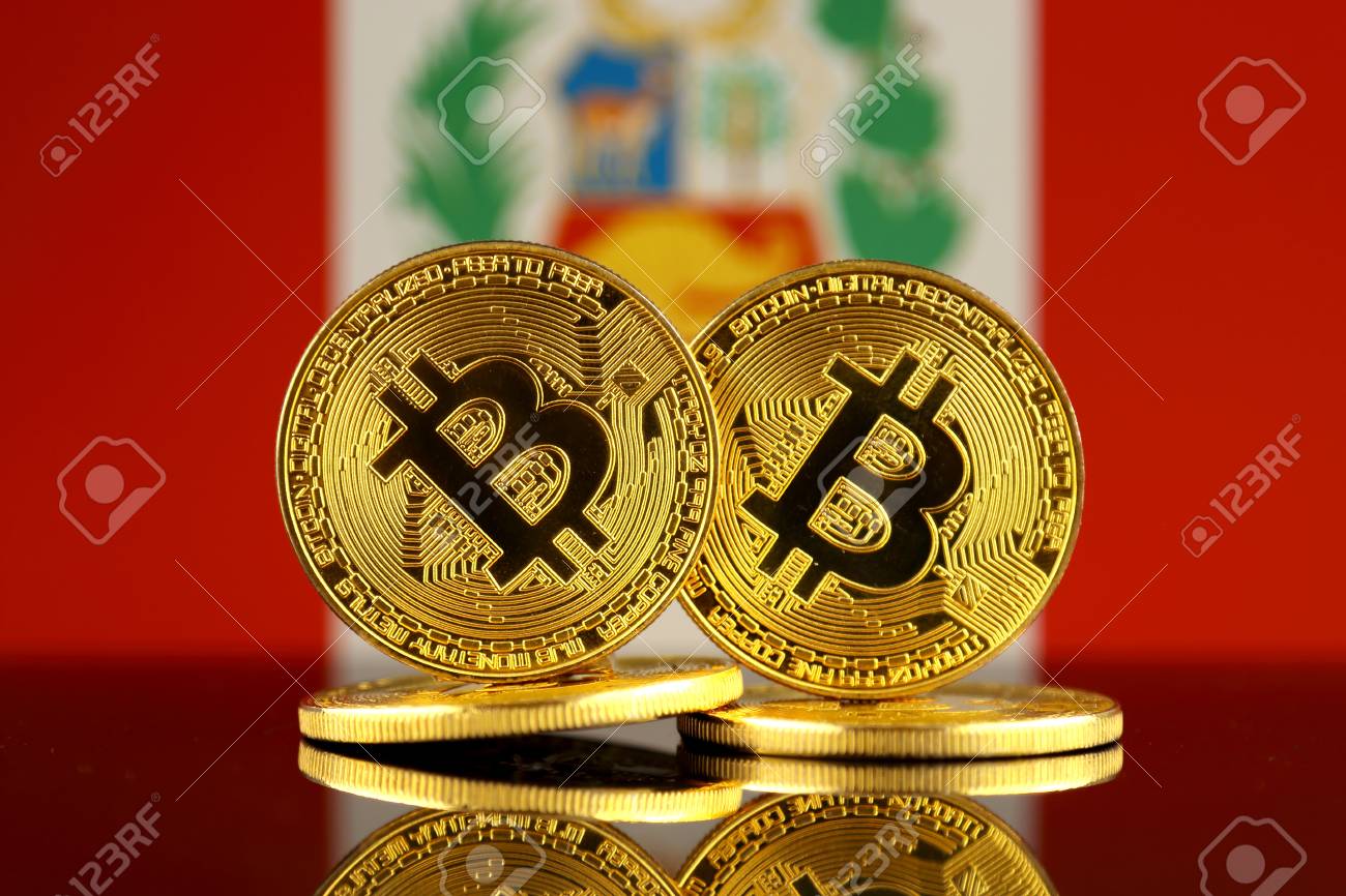 Physical Version Of Bitcoin And Peru Flag. Close Up. Stock Photo, Picture  and Royalty Free Image. Image 90884766.