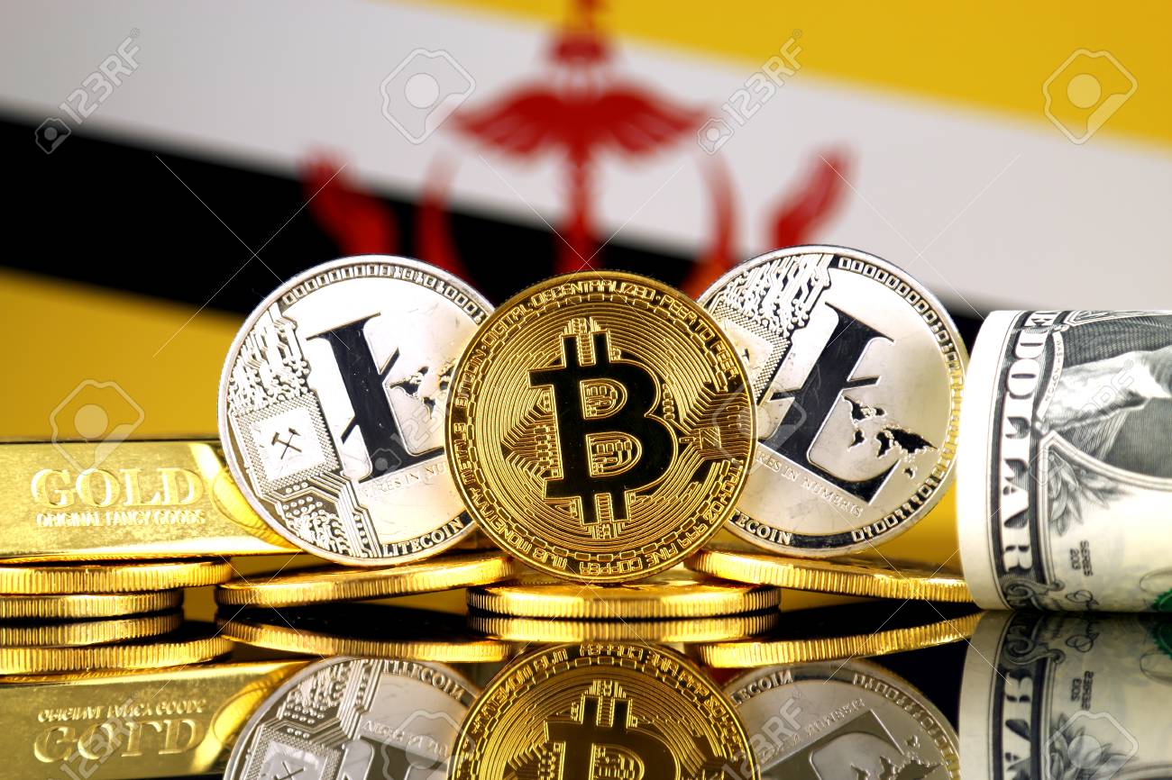 Versão Física De Bitcoin, Litecoin, Ouro, Dólar Americano E Bandeira De  Brunei. Imagem Conceitual Para Investidores Em Criptografia, Ouro E  Dólares. Fotos, retratos, imágenes y fotografía de archivo libres de  derecho. Image