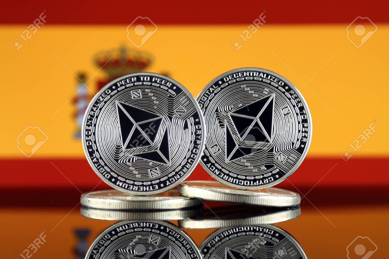 Physical Version Of Ethereum Eth And Spain Flag Conceptual - 