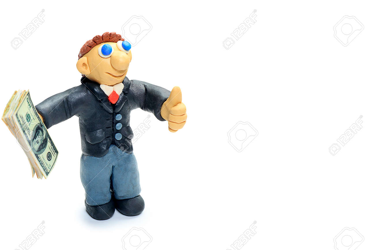 お金を保持しているスーツの塑像用粘土ビジネスマンのショット。白い背景の上に孤立しました。の写真素材・画像素材 Image 11800456