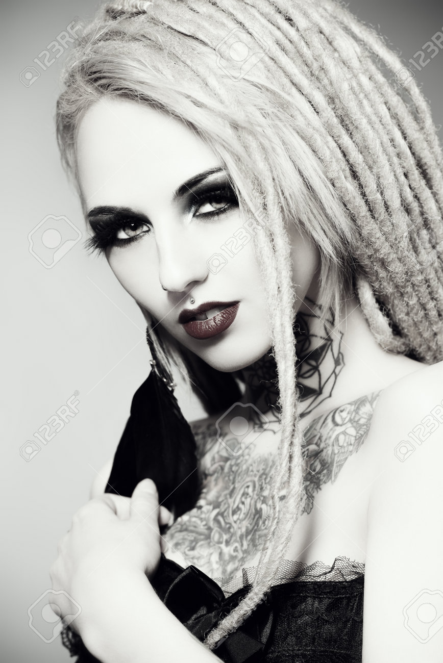 Gorgeous Sexy Girl With Black Make Up And Long Dreadlocks Gothic