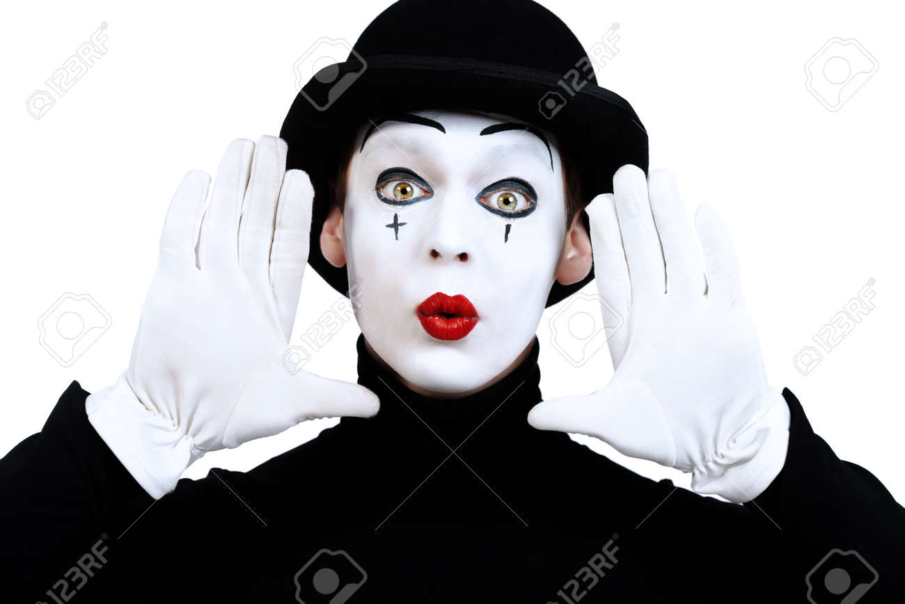 portrait of a male mime artist isolated over white stock photo