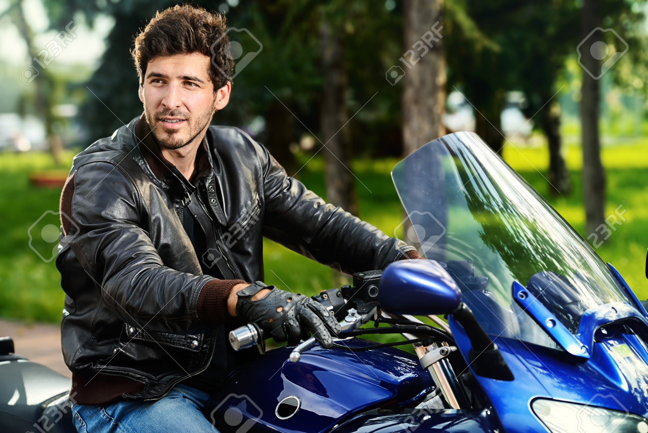 handsome biker man wearing