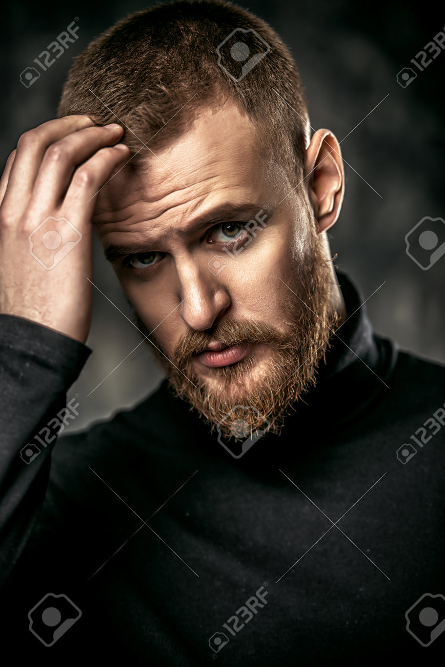 Portrait Of A Handsome Man Over Grunge Background Men S Beauty