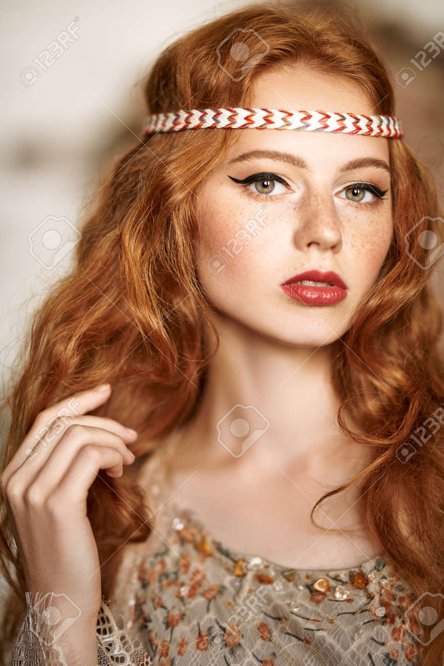 Portrait Of A Beautiful Red-haired Girl. Hair Coloring. Hippie Style. Bohemian Style. Stock Photo, Picture And Royalty Free Image. Image 129606532. Portrait Of A Beautiful Red-haired Girl. Hair Coloring. Hippie Style. Bohemian Style. Stock Photo, Picture And Royalty Free Image. Image 129606532.
