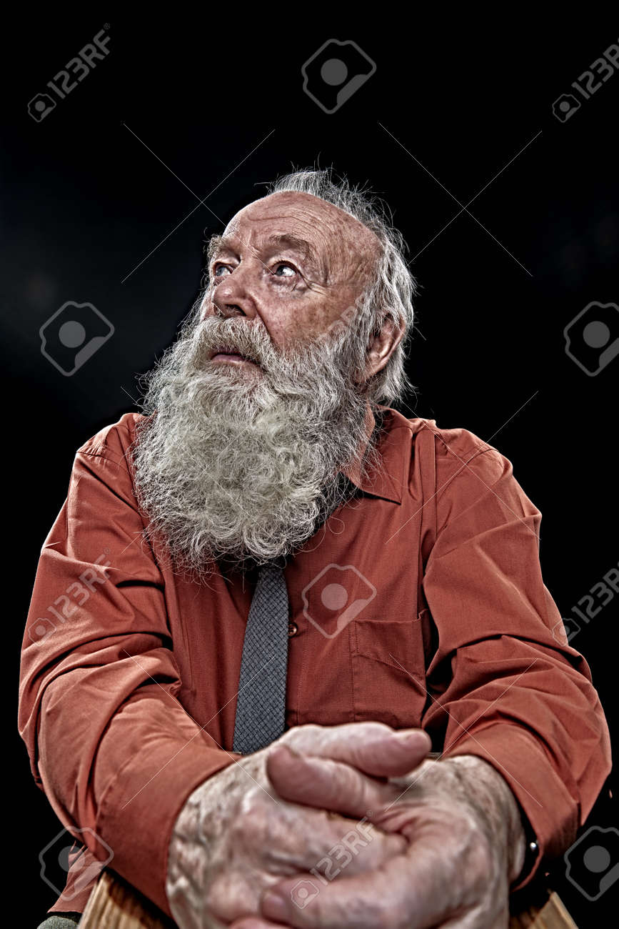 Intelligent Old Man With Long White Hair And Glasses Looking Stock Photo Picture And Royalty Free Image Image 165333920