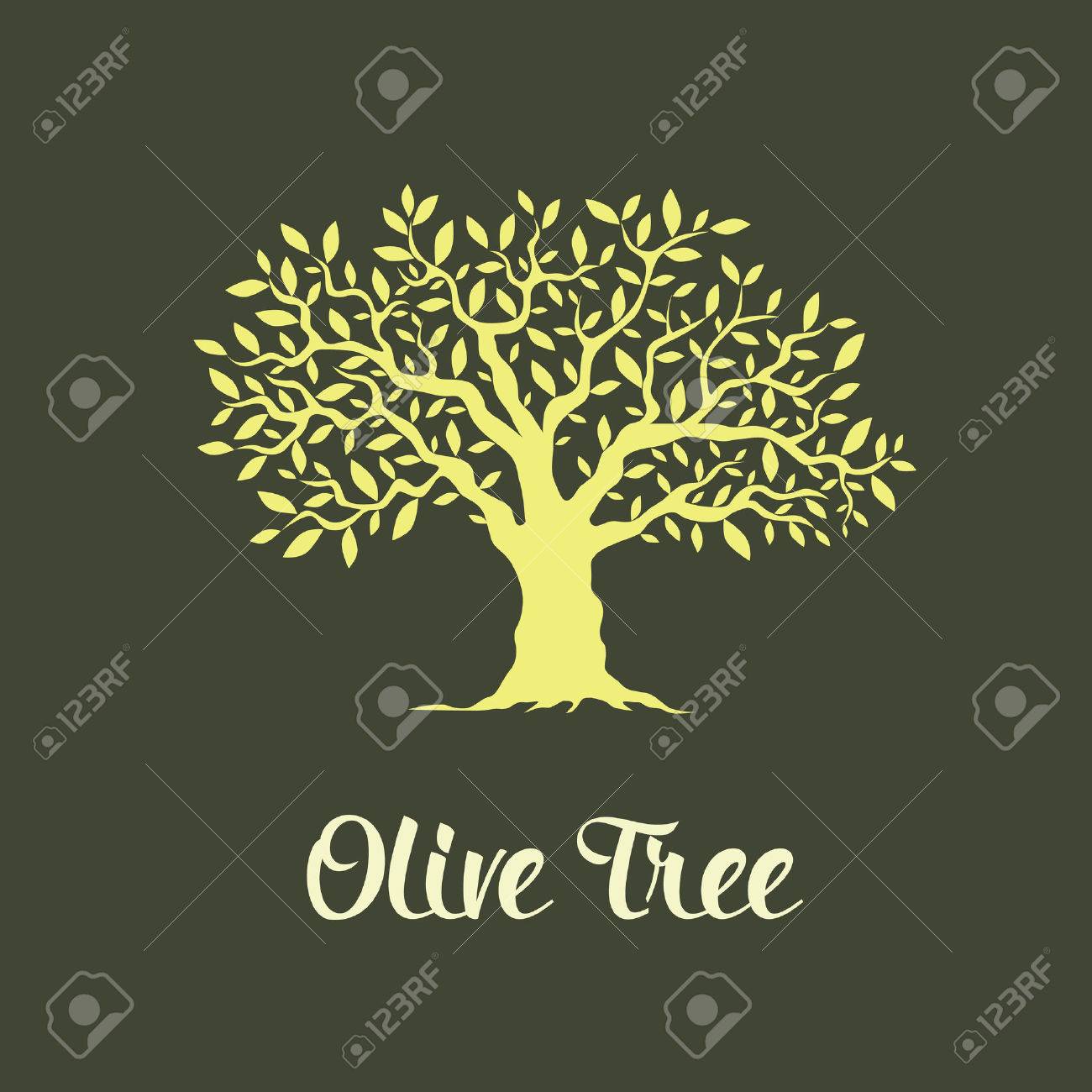 Beautiful magnificent olive tree isolated on green background. Premium quality logo concept vector illustration. - 53302732 Beautiful magnificent olive tree isolated on green background. Premium quality logo concept vector illustration. - 53302732