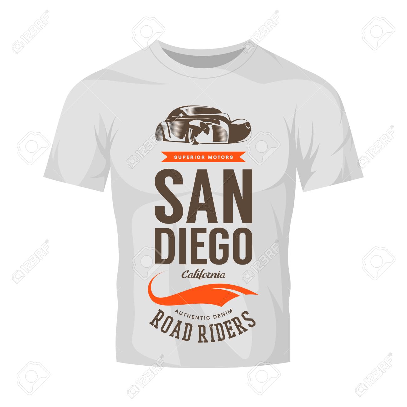 vintage classic vehicle vector logo on white t shirt mock up