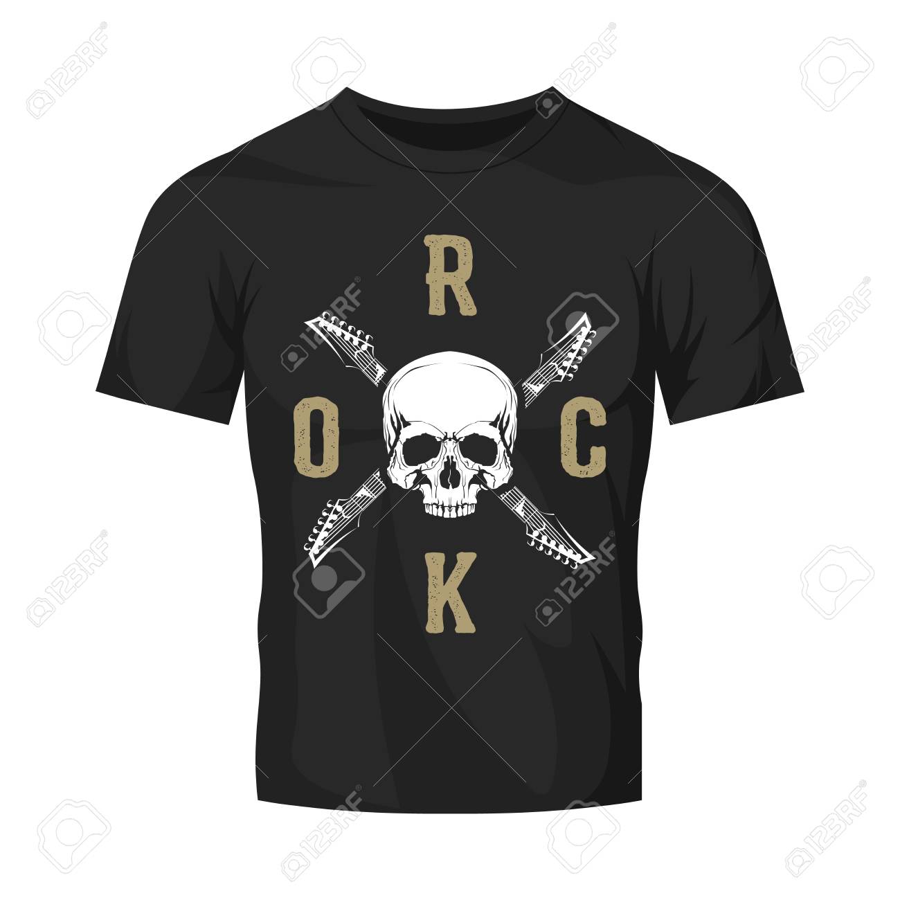 ビンテージ ハードロック ベクトルのロゴの黒い T シャツのモックを分離します プレミアム品質スカル ロゴ T シャツ エンブレム イラスト ストリートウェア伝説的な音楽スタイル古いレトロな T シャツ プリント デザイン のイラスト素材 ベクタ Image