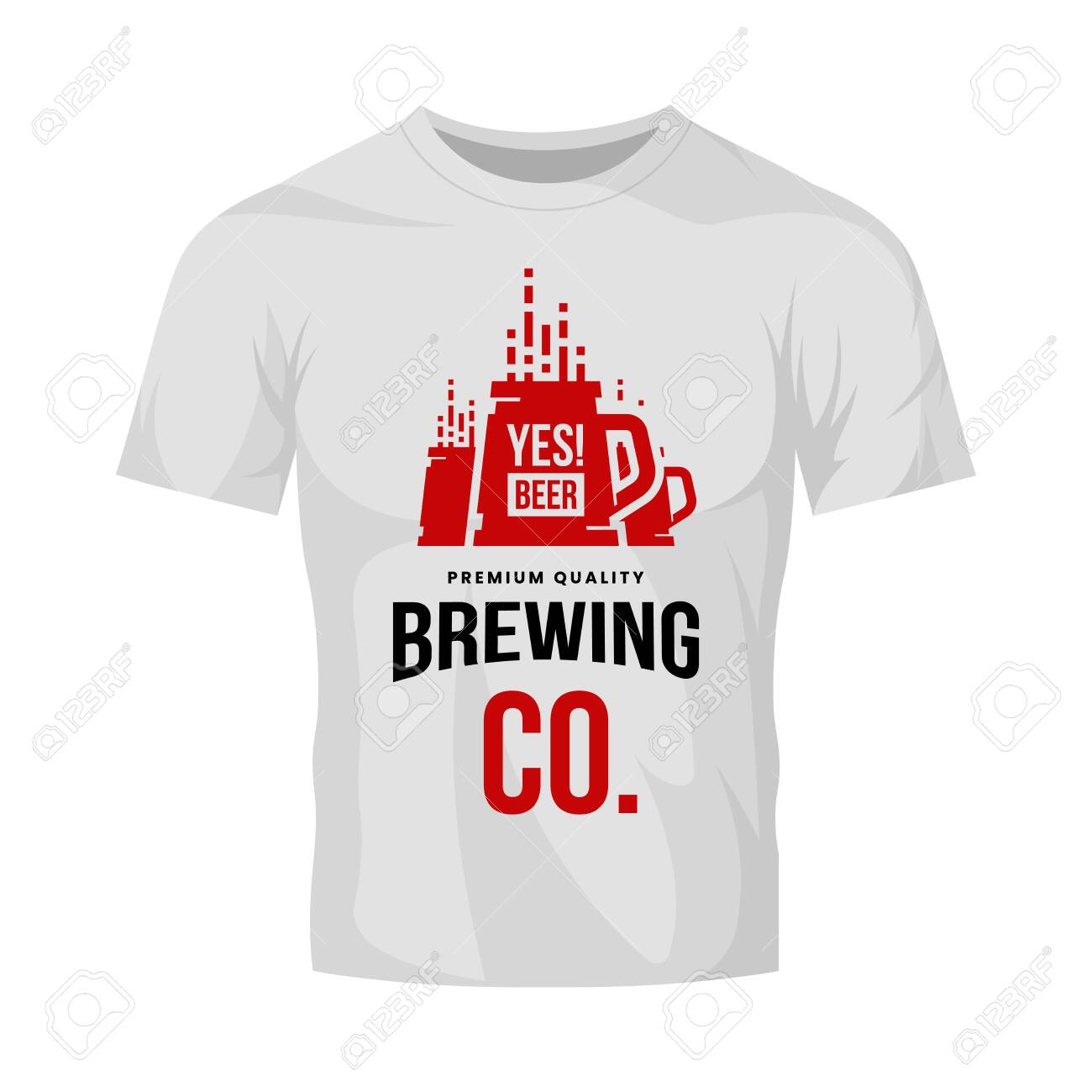 Modern craft beer drink vector logo sign for bar, pub, store, brewhouse or brewery isolated on white t-shirt mock up. Premium quality mug logotype illustration. Brewing fest fashion badge design. - 120438752 Modern craft beer drink vector logo sign for bar, pub, store, brewhouse or brewery isolated on white t-shirt mock up. Premium quality mug logotype illustration. Brewing fest fashion badge design. - 120438752