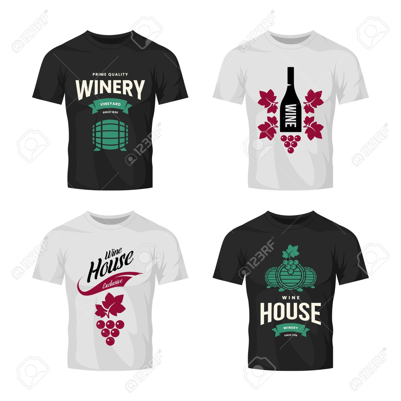 Modern wine vector logo collection for tavern, restaurant, house, shop, store, club and cellar on t-shirt mock up. Premium quality vinery logotype illustration set. Brand badge design template bundle. - 120438817 Modern wine vector logo collection for tavern, restaurant, house, shop, store, club and cellar on t-shirt mock up. Premium quality vinery logotype illustration set. Brand badge design template bundle. - 120438817