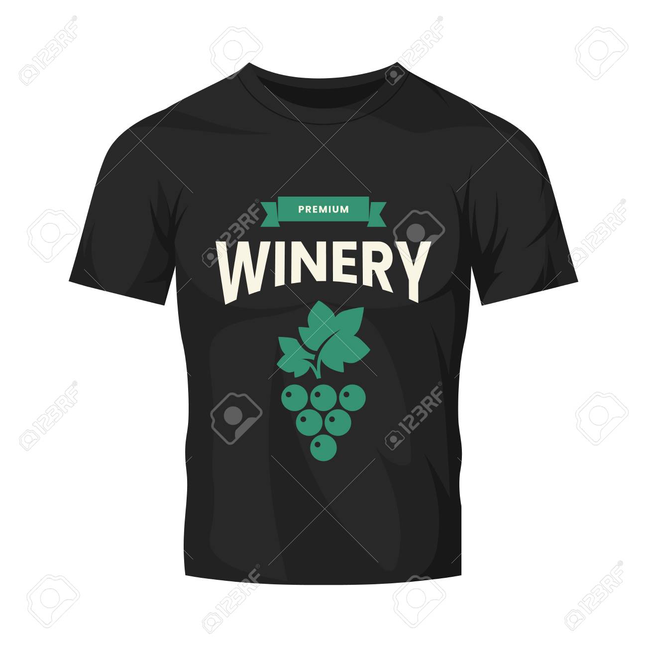 Modern wine vector logo sign for tavern, restaurant, house, shop, store, club and cellar isolated on black t-shirt mock up. Premium quality vinery logotype illustration. Fashion badge design template. - 120438819 Modern wine vector logo sign for tavern, restaurant, house, shop, store, club and cellar isolated on black t-shirt mock up. Premium quality vinery logotype illustration. Fashion badge design template. - 120438819