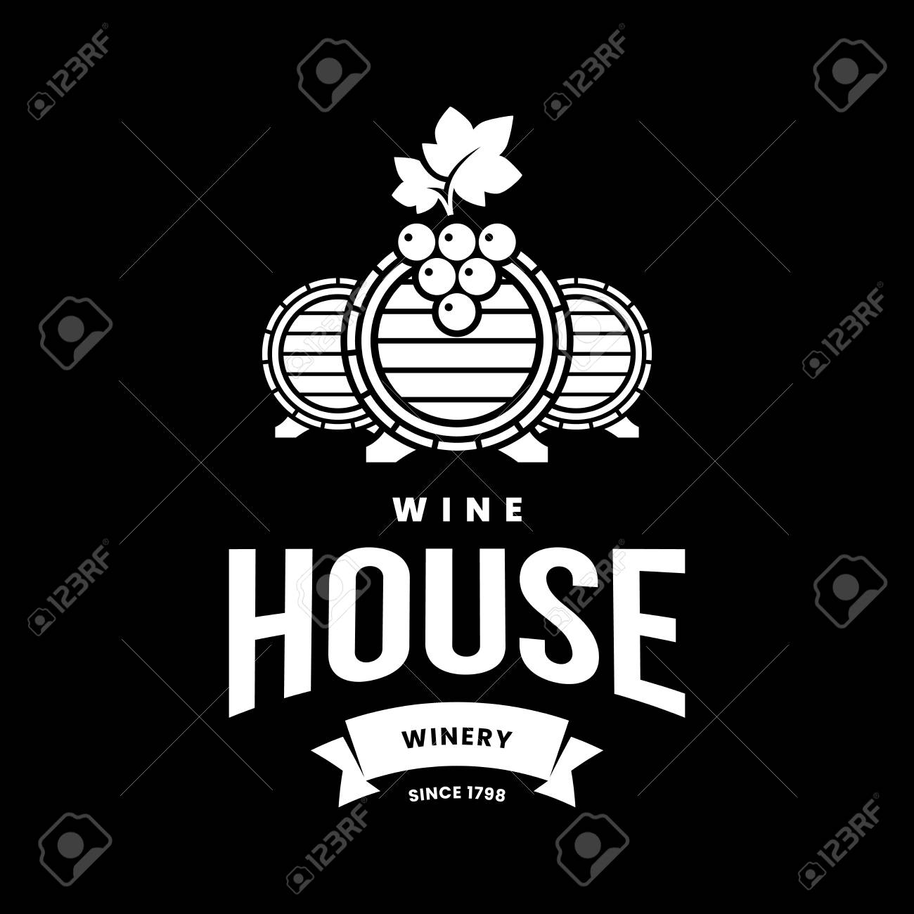 Modern wine vector logo sign for tavern, restaurant, house, shop, store, club and cellar isolated on black background. Premium quality vinery logotype illustration. Fashion brand badge design template. - 126498934 Modern wine vector logo sign for tavern, restaurant, house, shop, store, club and cellar isolated on black background. Premium quality vinery logotype illustration. Fashion brand badge design template. - 126498934