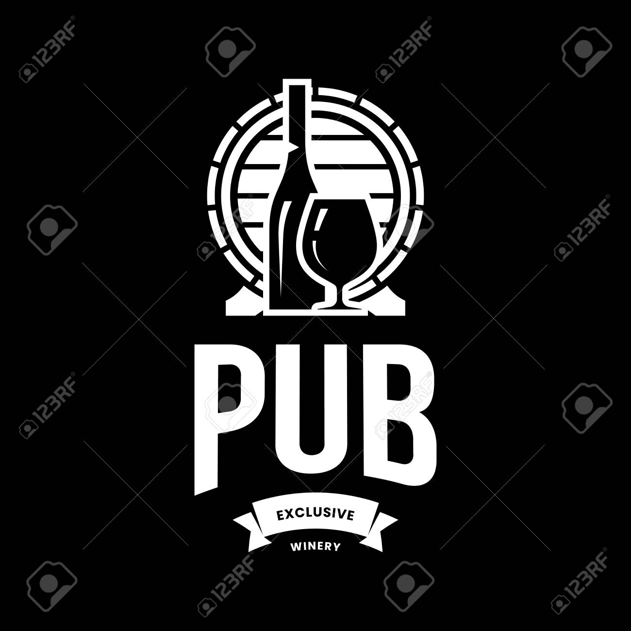 Modern wine vector logo sign for tavern, restaurant, house, shop, store, club and cellar isolated on black background. Premium quality vinery logotype illustration. Fashion brand badge design template. - 126498942 Modern wine vector logo sign for tavern, restaurant, house, shop, store, club and cellar isolated on black background. Premium quality vinery logotype illustration. Fashion brand badge design template. - 126498942