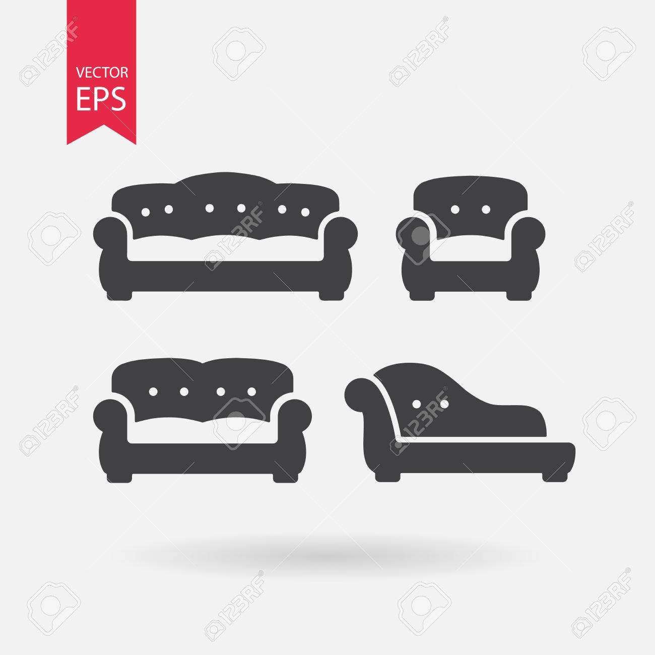 Furniture Icons Set Vintage Sofa, Armchair, Chesterfield, Couch Furniture Icons Set Vintage Sofa, Armchair, Chesterfield, Couch