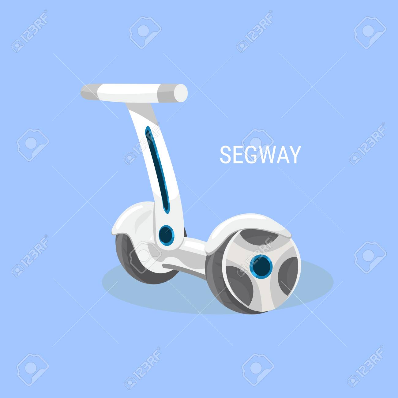 セグウェイ 自己バランス スクーター 代替エコ輸送車は 青の背景に分離されました ベクトル図 のイラスト素材 ベクタ Image