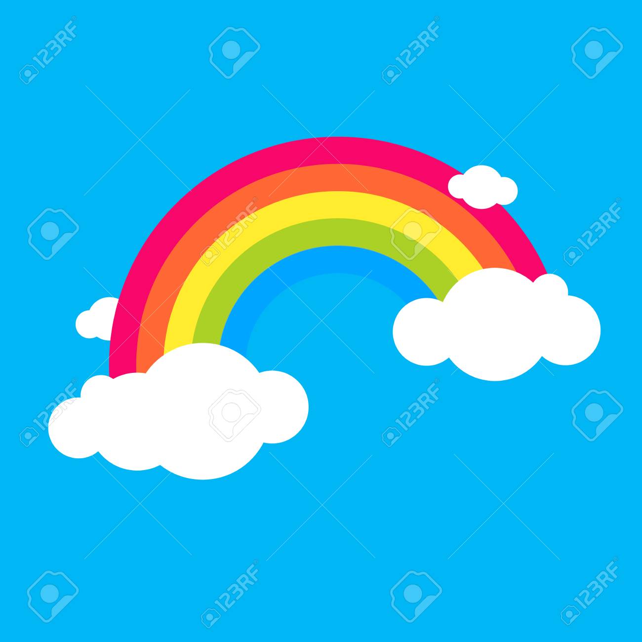 Arco Iris De Color Con Nubes Cielo Ilustracion De Dibujos Animados De Vector Aislado En Azul Simbolo De Verano Diseno Para La Habitacion De Los Ninos Interior Poster Tarjeta Ilustraciones Vectoriales Clip