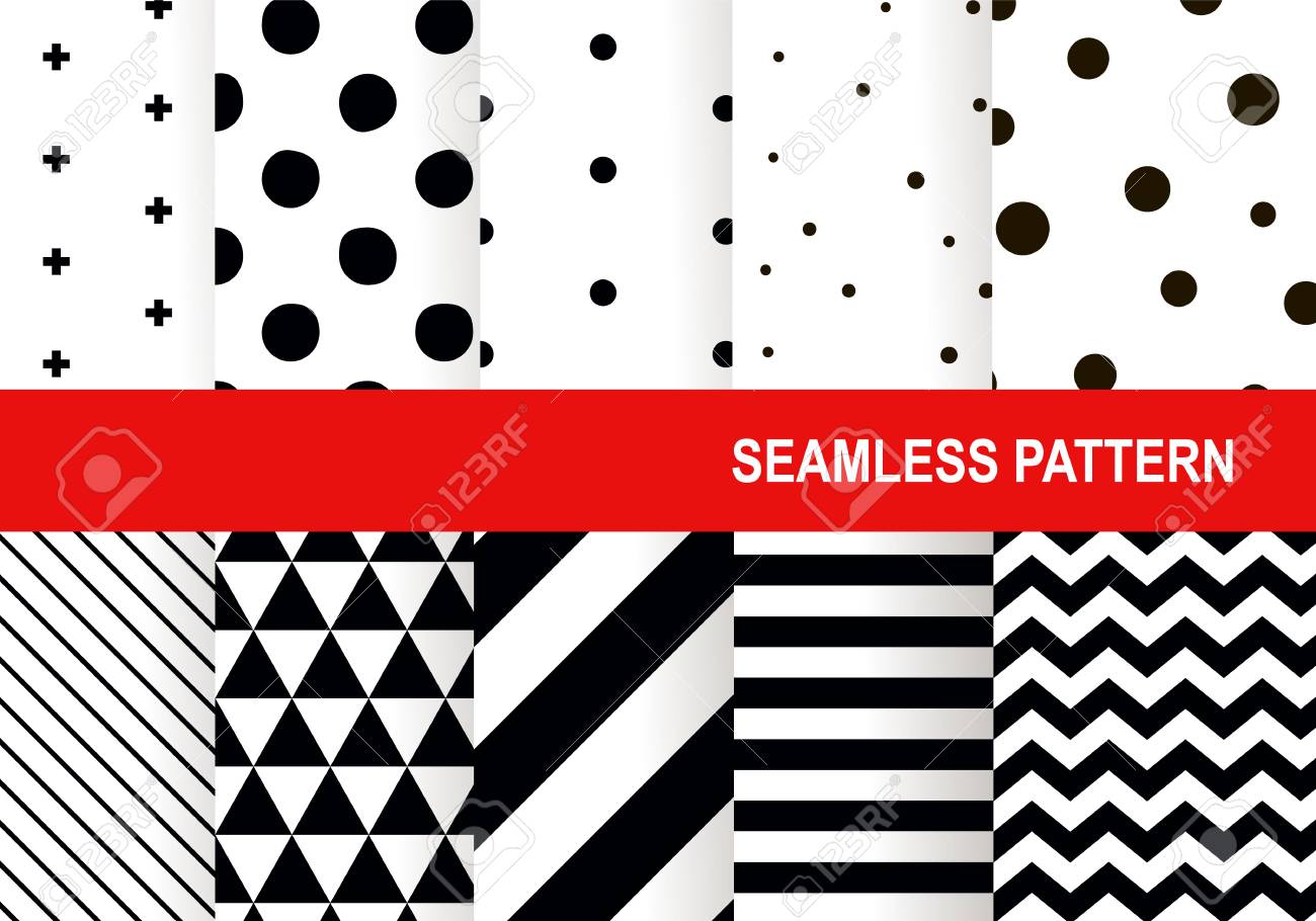seamless pattern set vector geometric stripes polka dot line stripes and polka dots