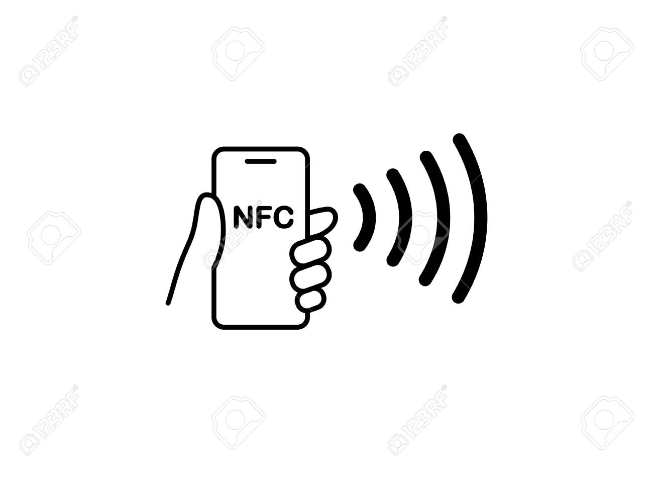 NFC Technology Vector Icon. Hand Handing Phone, Smartphone, Wawe Simple  Line Outline Sign. Near Field Communication Royalty Free SVG, Cliparts,  Vectors, and Stock Illustration. Image 144969716., image size:1300x951
