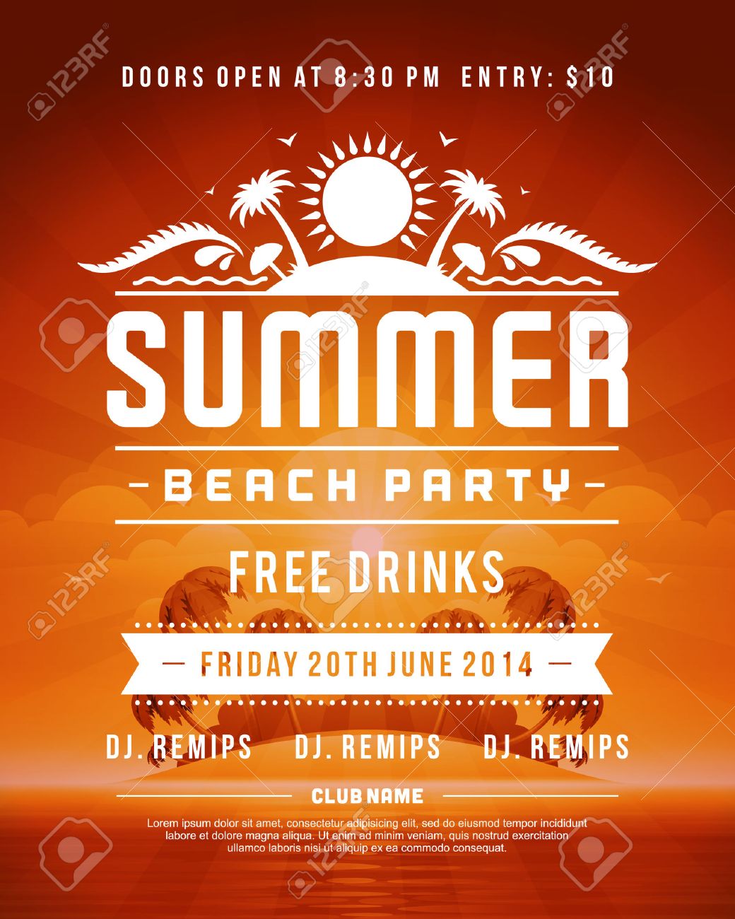 retro summer party design poster or flyer night club event poster flyer