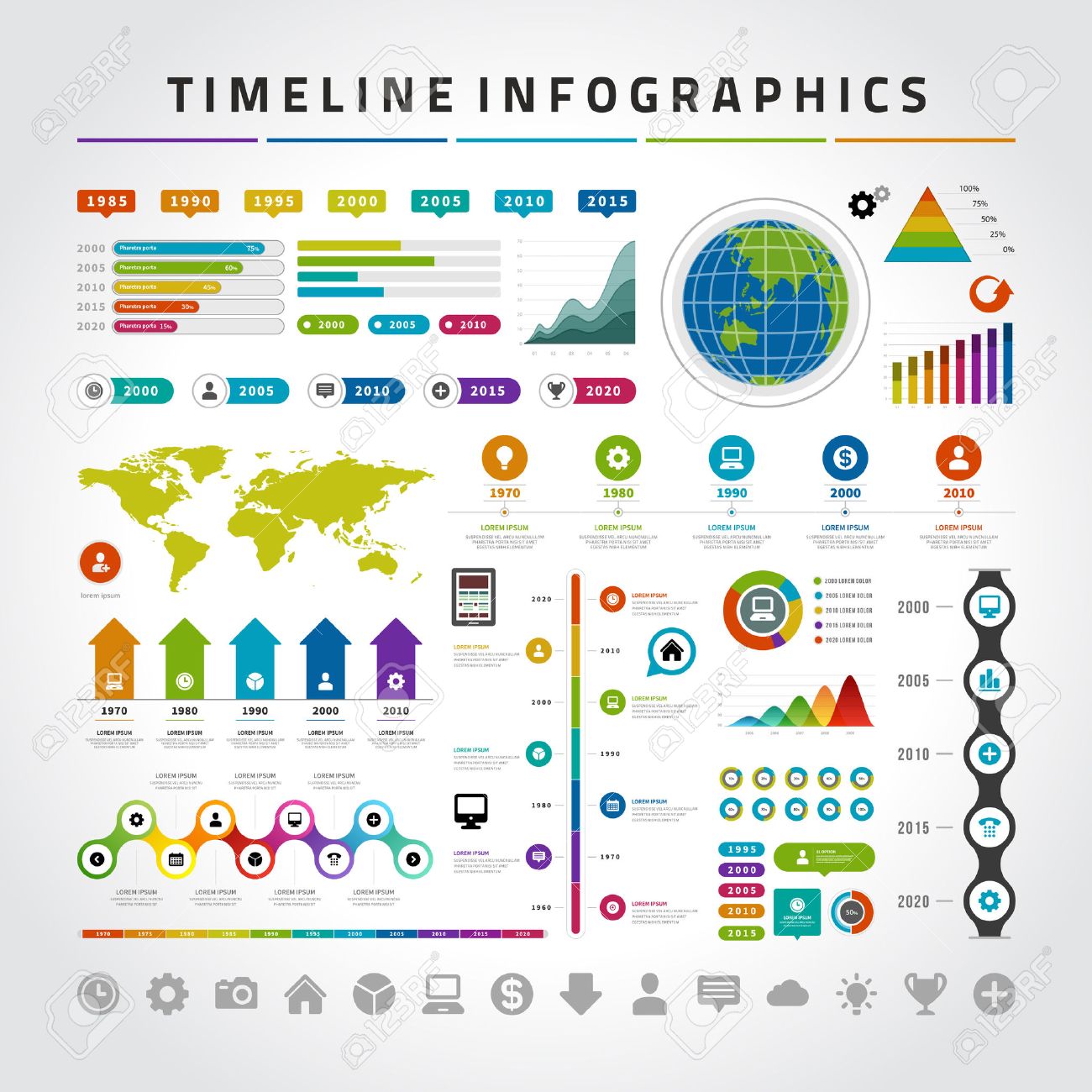 タイムライン インフォ グラフィック デザイン テンプレートを設定します グラフ ダイアグラム アイコン オブジェクト ベクトル データと統計情報の デザインの要素 のイラスト素材 ベクタ Image