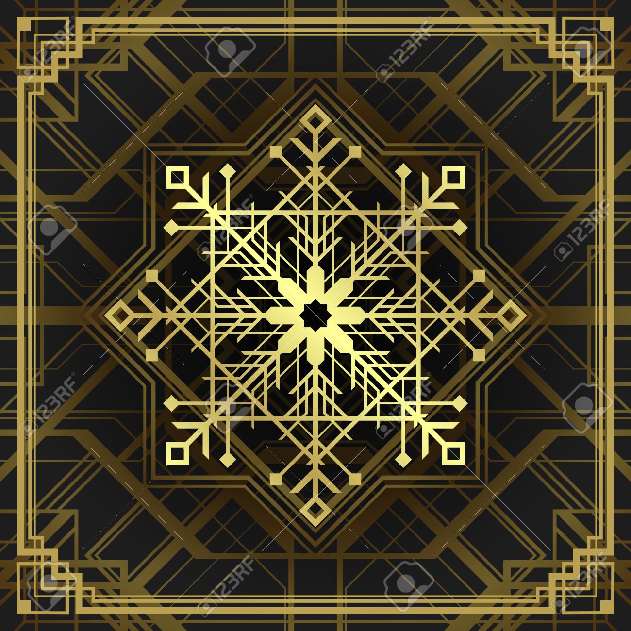 Noël de flocon de neige art déco. Vacances Joyeux Noël souhaite la carte de voeux et de la décoration d\u0027ornement vintage.