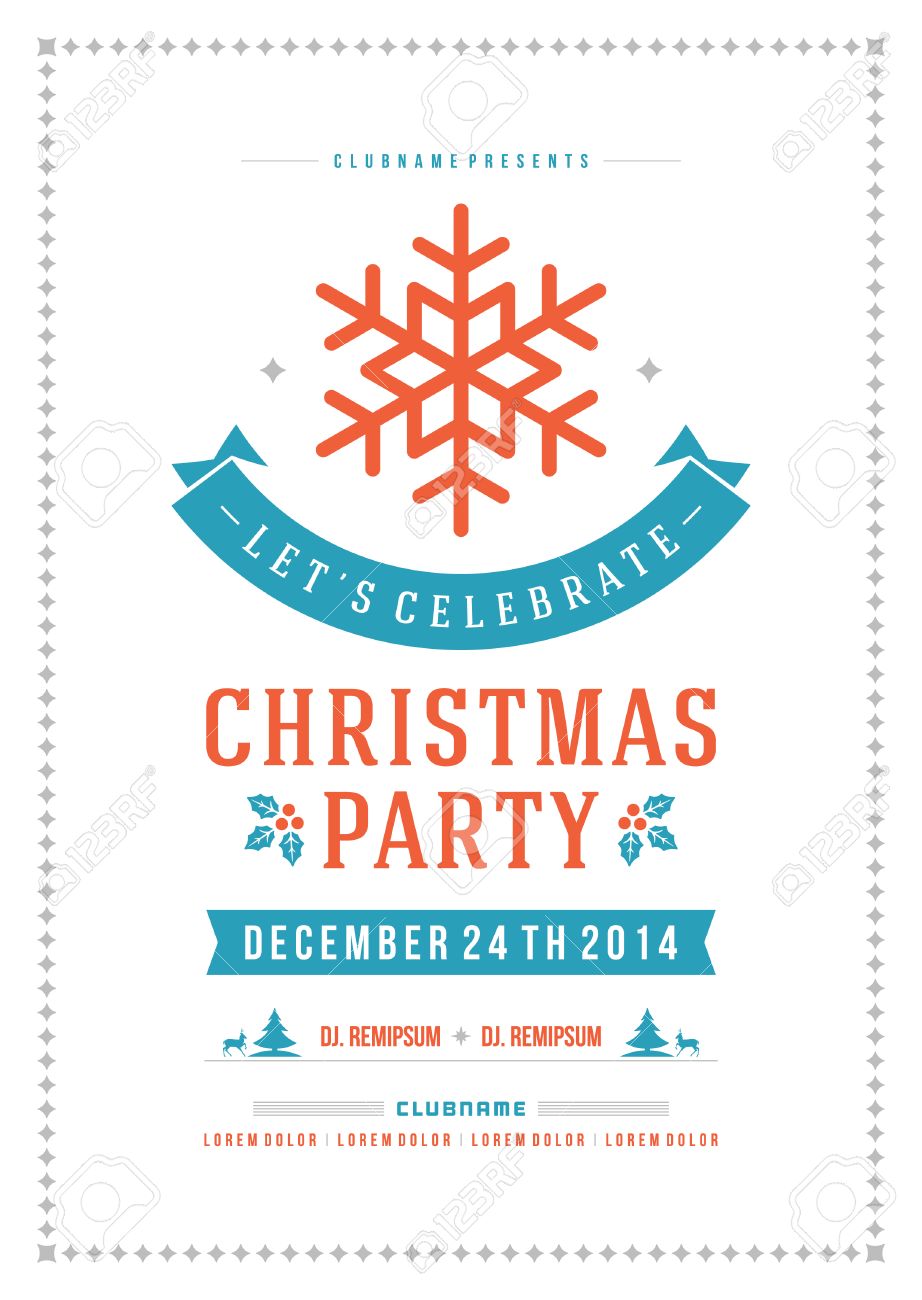 christmas party invitation retro typography and ornament decoration