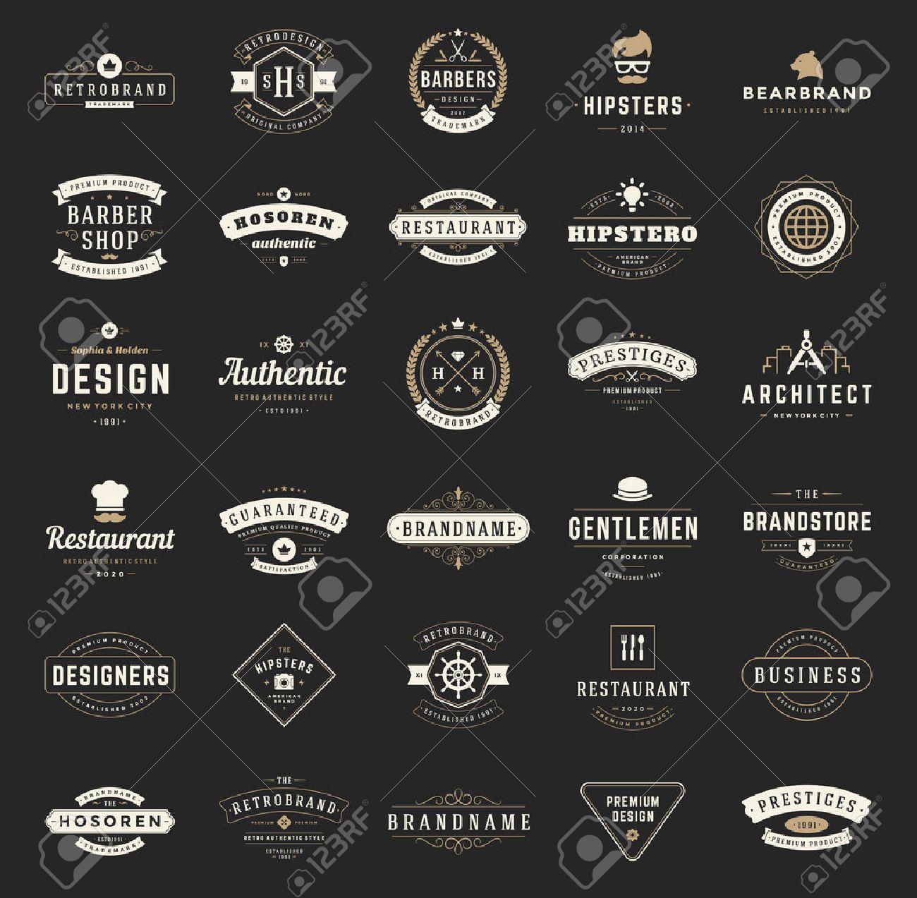 Retro Vintage Logotypes or insignias set. Vector design elements, business signs, logos, identity, labels, badges, shirts, ribbons and other branding objects. - 45877254 Retro Vintage Logotypes or insignias set. Vector design elements, business signs, logos, identity, labels, badges, shirts, ribbons and other branding objects. - 45877254