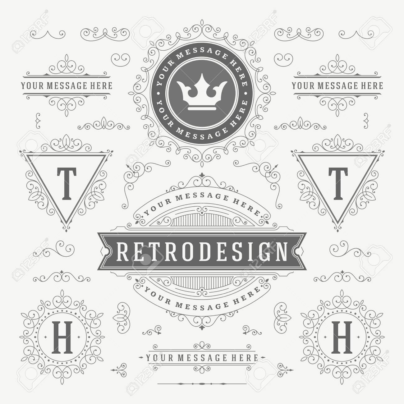 Vintage Vector Ornaments Decorations Design Elements. Flourishes calligraphic combinations retro for Invitations, Restaurant Menu, Royalty, Typography, Quotes, Greeting cards, Certificate and other. - 46168382 Vintage Vector Ornaments Decorations Design Elements. Flourishes calligraphic combinations retro for Invitations, Restaurant Menu, Royalty, Typography, Quotes, Greeting cards, Certificate and other. - 46168382