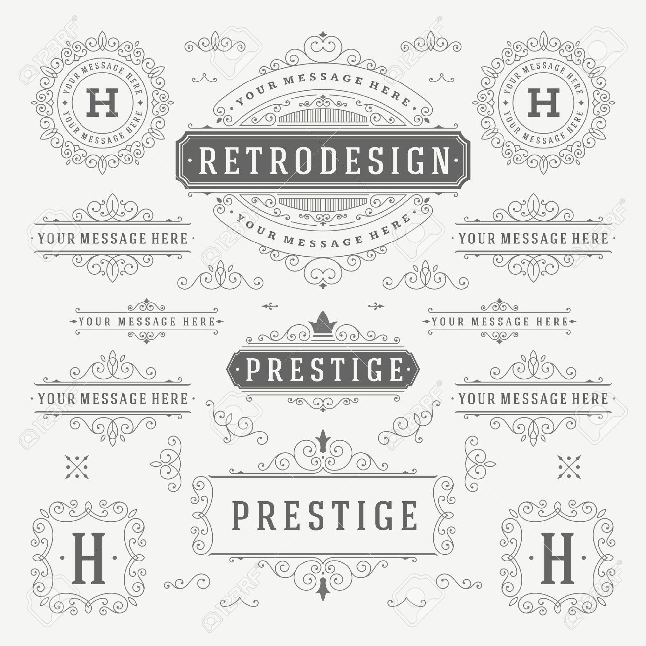 Vintage Vector Ornaments Decorations Design Elements. Flourishes calligraphic combinations retro for Invitations, Restaurant Menu, Royalty, Typography, Quotes, Greeting cards, Certificate and other. - 46917726 Vintage Vector Ornaments Decorations Design Elements. Flourishes calligraphic combinations retro for Invitations, Restaurant Menu, Royalty, Typography, Quotes, Greeting cards, Certificate and other. - 46917726