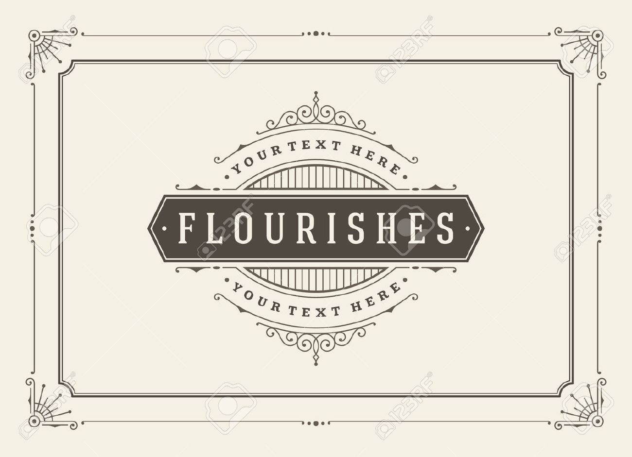 Vintage ornament greeting card vector template. Retro wedding invitations, advertising or other design and place for text. Flourishes frame. - 47409255 Vintage ornament greeting card vector template. Retro wedding invitations, advertising or other design and place for text. Flourishes frame. - 47409255